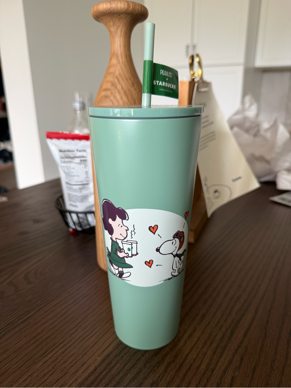 Starbucks Peanuts Mint Green Tumbler with Snoopy & Lucy Artwork